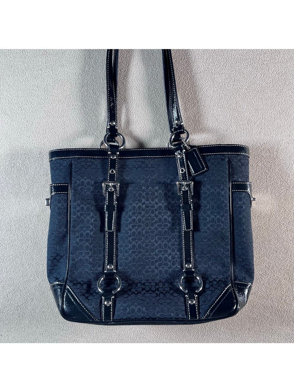 Y2K Vintage Classic Black Coach Tote Shoulder Purse Jacquard Print